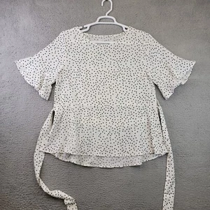 Women’s Polka Dot Blouse Size Extra Large Black White Short Sleeve Ruffle Hem - Picture 1 of 16