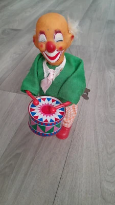 Clown Mécanique Ancien (Tambour, veste verte) - 19cm - Photo 1/2