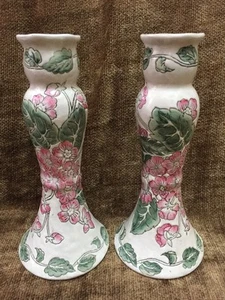Portacandele vintage floreale dipinto a mano ceramica arte ceramica alto 8,75" - Foto 1 di 10