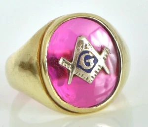 VTG BEAUTIFUL 14K YELLOW GOLD RUBY MASONIC MEN'S RING FREEMASON S7.5 7G ! - Picture 1 of 1