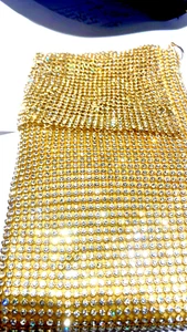 Gold Tone Mesh Cellphone Bag with Rhinestones Bling New with Tag - Photo 1 sur 6