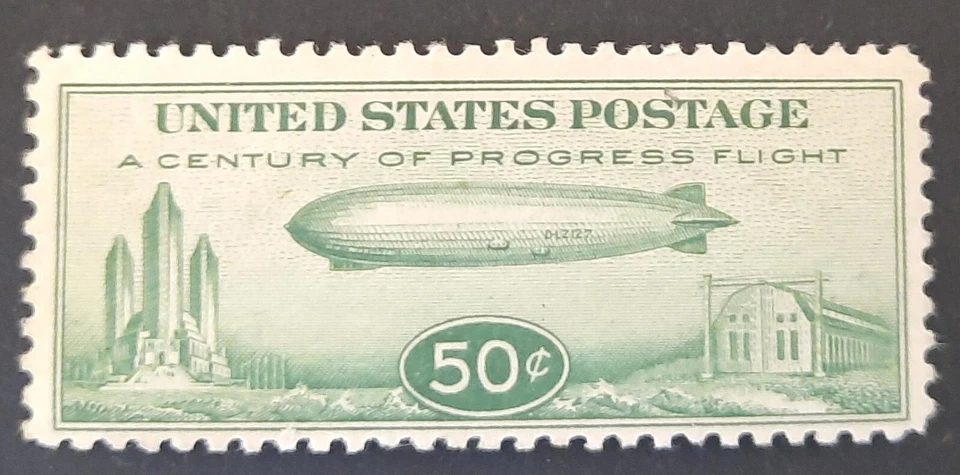 US air post stamps 1933 50c Zepelin green Perf 12 Scott # C18 MNH OG - Image 1 of 2