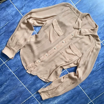 DKNY Blouse Y2K Vintage Sheer Silk Crop Size S Sample Nude Pink Old Money New - Image 1 of 4