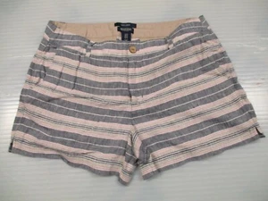 British Khaki Linen Shorts Womens 12 Blue Pink Striped Casual - Picture 1 of 9