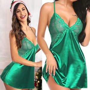 Womens Sexy Valentine Lingerie Set Satin Babydoll Nighties Naughty Santa Costume - Picture 1 of 40