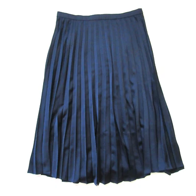 NWT J.Crew Pleated Midi in Navy Blue Satin A-line Flared Skirt 4 $98 - Image 1 of 4