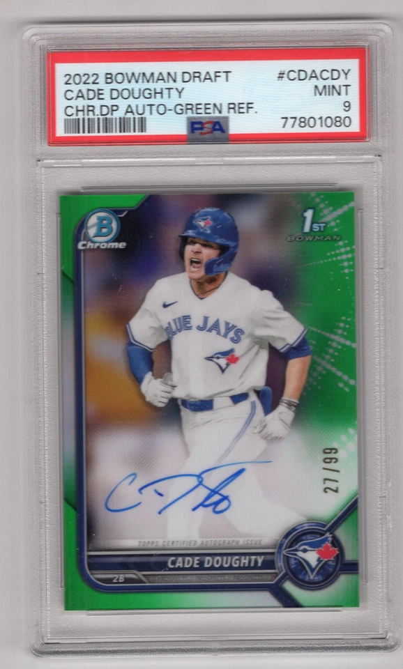 Cade Doughty 2022 Bowman Chrome Draft Green Refractor Auto 27/99 PSA 9 - Image 1 of 2