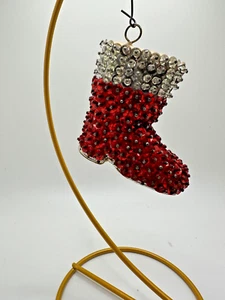VTG Boot Satin Beaded Push Pin Hand Made Christmas Embellished Ornament Red - Picture 1 of 4