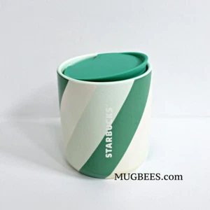 Starbucks Holiday 2022 Green White Stripe Ceramic Cup Mug with Lid 8oz - Picture 1 of 4