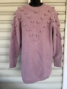 ee:some Knit Pom Pom Sweater Dress in Mauve Long Sleeve Sz Large NWT - Picture 1 of 15