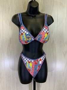Women's Two Piece High Leg Floral Bikini Set, Size L, Blue Multi NEW MSRP $89