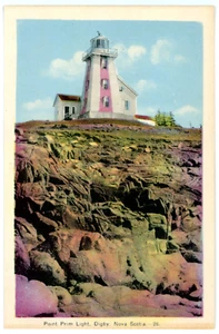 Point Prim Lighthouse DIGBY Nova Scotia Canada 1930-45 PECO Postcard - Afbeelding 1 van 2