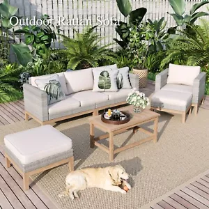 5 Piece Outdoor Furniture Set Patio Conversation Set Wicker Rattan Setional Sofa - Picture 1 of 9