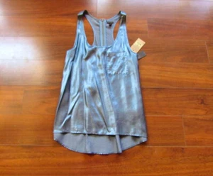 TRUE RELIGION ~ New NWT XS ~ Indigo Foil Exposed Zipper Racerback Tencel Tank 74 - Picture 1 of 8