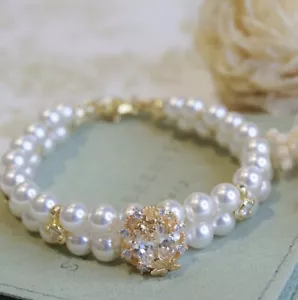 14ct Double Strand Pearl Bracelet With Yellow Sapphire Zircon - Gift boxed - Picture 1 of 8
