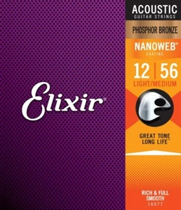 Cuerdas acústicas Elixir Nanoweb recubiertas 12-56 medio claro fósforo bronce 16077 - Imagen 1 de 2