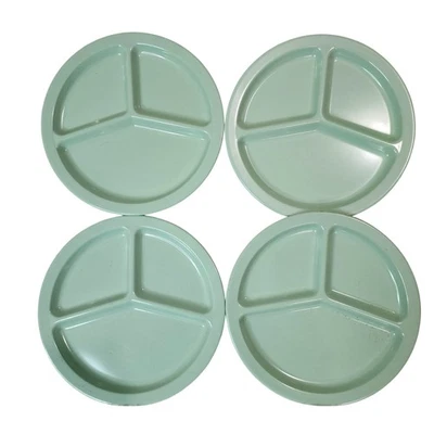 Vintage Texas Ware Melamine Divided Plates Set of 4 Light Green 3-Section USA - Image 1 of 4