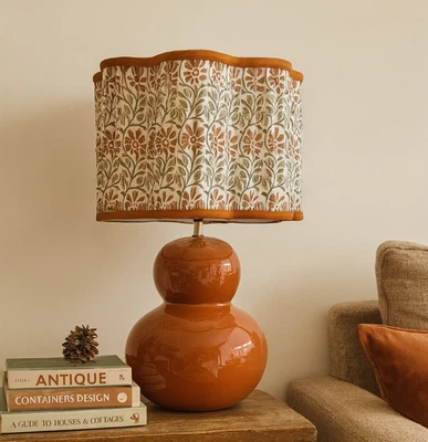 John Lewis Penbury 30cm Blocked Print Soft Gathered Shade Terracotta Dia 30cm - Image 1 of 4
