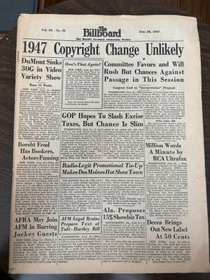 The Billboard June 28, 1947 Vol. 59 No. 25 Vintage Weekly Magazine NO COVER PAGE - Image 1 of 4
