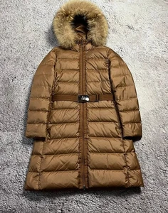 Moncler Brown Long Down Puffer Coat with Fur Hood Size 1 - Picture 1 of 23