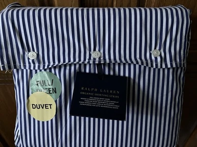 RALPH LAUREN - ORGANIC BLUE STRIPED QUEEN DUVET COVER - NEW - Image 1 of 3