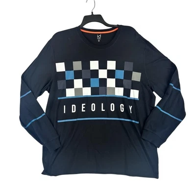 Ideology Shirt Mens 2XL Black Blue Long Sleeve Crewneck Graphic Checkered XXL - Image 1 of 4