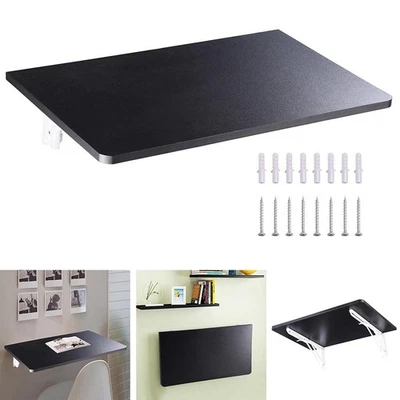 Black Wall Mounted Floating Folding Computer Desk PC Space Saving Table Home - Image 1 of 4