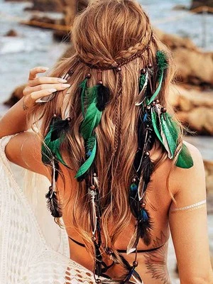 Boho Feather Headbands Indian Headdress Gypsy Headpiece Peacock Hair Bands Bo... - Image 1 of 4
