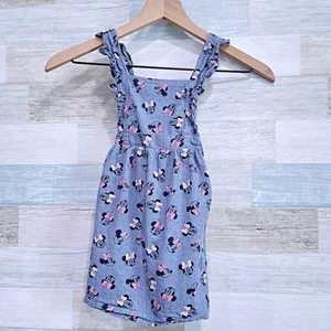 Disney Minnie Mouse Printed Chambray Ruffle Pinafore Dress Blue Apron Girl 5 - Picture 1 of 4