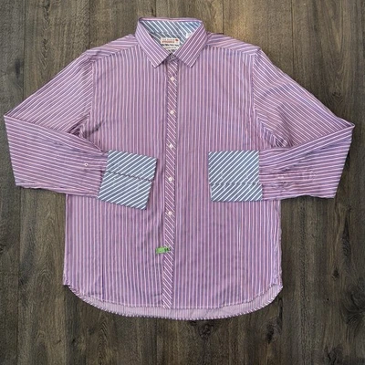 Ted Baker Endurance Mens Button Down Shirt Pink Blue 17.5 Striped French Cuff - Imagem 1 de 4