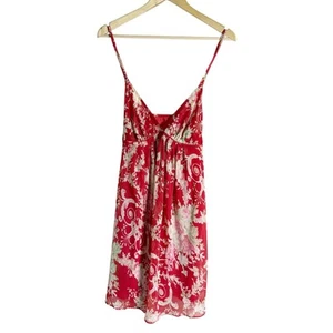 Oscar de la Renta Red Floral Print V-Neck Chemise Slip Mini Dress L - Picture 1 of 10