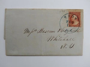 New York: Troy 1852 02/18 #10 Top Margin Folded Letter Cover, Position 5RO - Picture 1 of 4