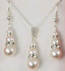 6 8 10mm South Sea White Shell Pearl Pendant Necklace Earrings Set