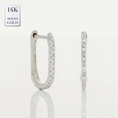 Pendiente aro ovalado de diamantes reales de 14K, oro macizo real diamante genuino natural Foto 1 de 3