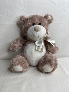 Coffee & Cream PMS Teddy Bear Soft Toy Stuffed Seated Cute Striped Bow 10"