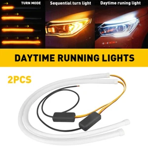 2x Flexible 60cm Coche Interruptor Faro Tubo Tira LED DRL Luz Ámbar/Blanco - Imagen 1 de 11