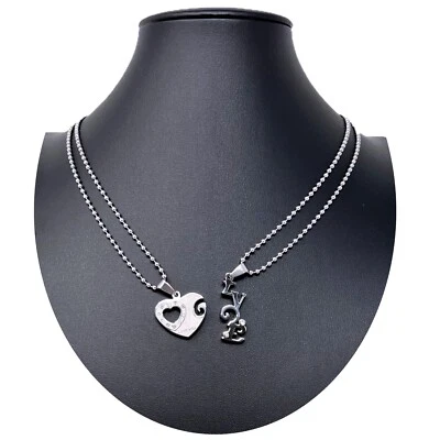Cuore Love Argento Ciondolo Spezzato 2x Collana Acciaio Uomo Donna Amici A08 - Immagine 1 di 2