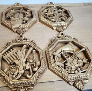 Set of 4 Vintage Syroco Home Interior Musical Instruments Wall Plaques - Picture 1 of 7