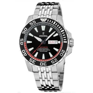 FESTINA Orologio Uomo Diver F20661/3 Solo Tempo Day Date Nero Bracciale Acciaio - Picture 1 of 2
