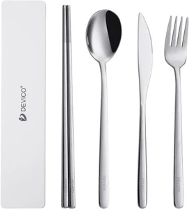 DEVICO || Portable Travel Utensil Stainless Steel Set + Case in White *NIB* - Picture 1 of 9