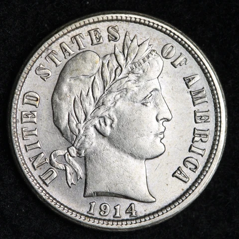 1914-S Barber Dime CHOICE BU UNCIRCULATED MS Great Luster! E761 ALN Cover