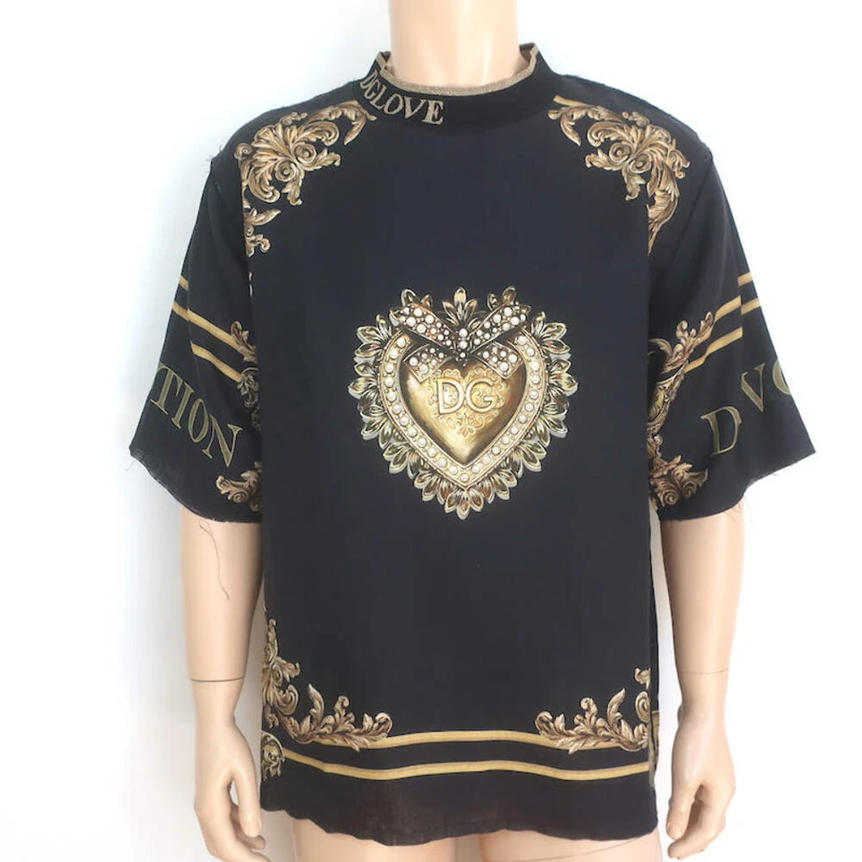 Camiseta Dolce & Gabbana Devotion Lino Negra/Dorada Talla 48 Foto 1 de 4