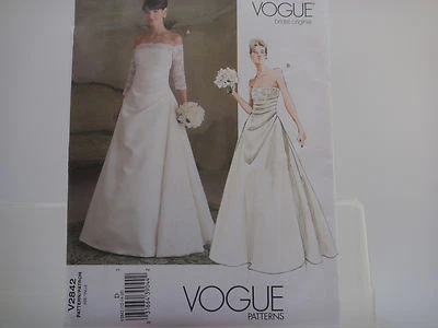 Vogue 2842 V2842, Bridal Original, Off Shoulder Gown PATTERN, Misses 12,14,16  - Image 1 of 4