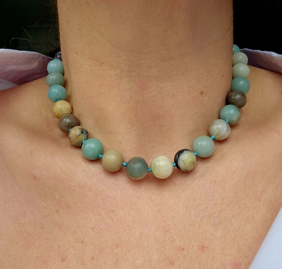 Large Beads 12mm Amazonite Handmade Knotted Choker  - Image 1 of 4