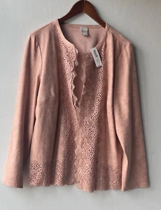 Chico Faux Suede Leather Jacket Size 2 Pink Open Front NWT - Picture 1 of 10