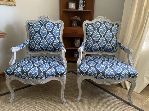 French Louis XVI Style Custom Painted Fauteuil Chairs Set Of 2 Cover