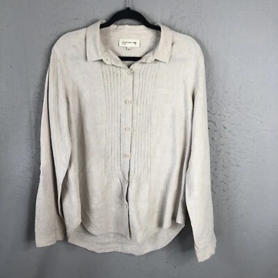 Neutral Linen Top Womens Large Beige Lagenlook Beachy Boho Pleats Jones New York - Image 1 of 4