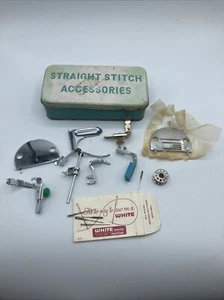 Vintage Straight Stitch Accessories Tin Box w/ Needle Plate Pressure Foot Acc. - Picture 1 of 11