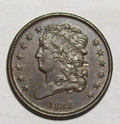 1832 CLASSIC HEAD HALF CENT  ORIGINAL Medium Choc Brown Choice BU #29C2 Cover