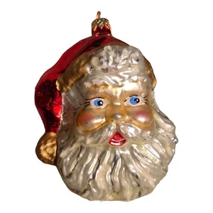 Adorno de cabeza de cara de Papá Noel vintage vidrio soplado 5 pulgadas ojos azules - Imagen 1 de 10